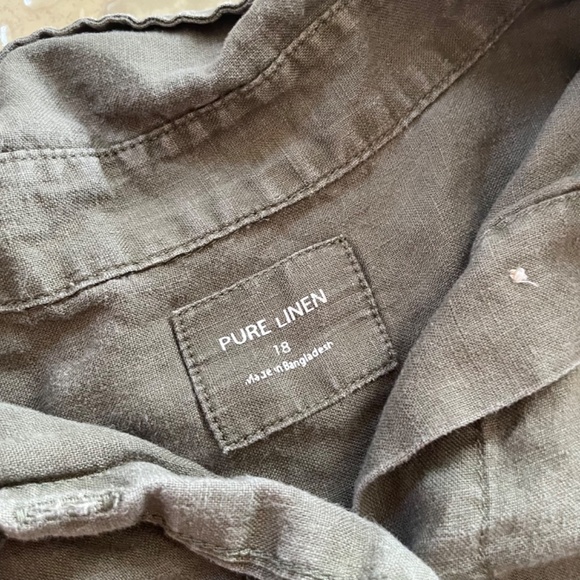 Pure Linen Olive Green Button Down Long Sleeve Shirt - Picture 4 of 5